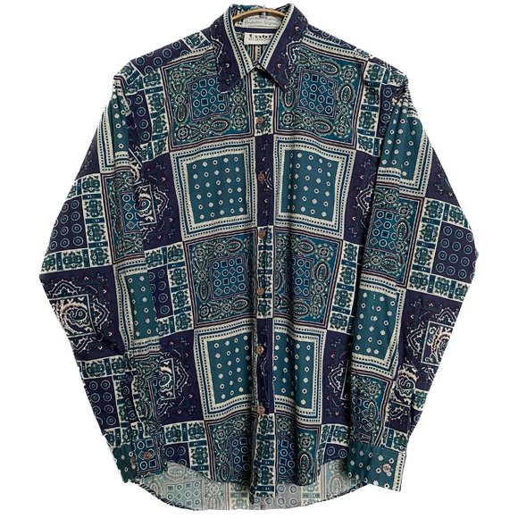 Vintage Tabi International Collar Shirt Women XS Purple Green 90s Patchwork - Picture 1 of 11